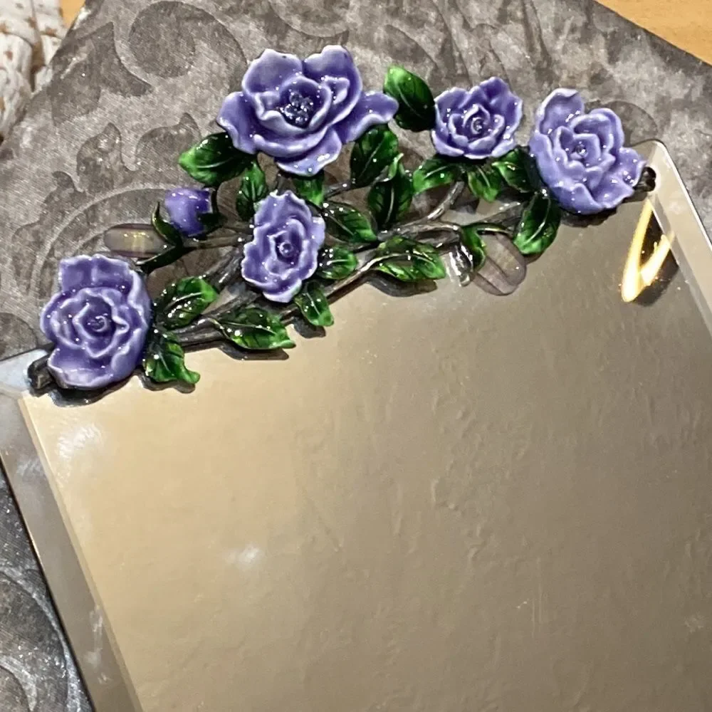 Beautiful Vintage Mirrored Tray with Purple Floral Ends